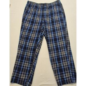 Eddie Baurer men's blue/black plaid‎ pull on fleece lounge pants LG pajama pants